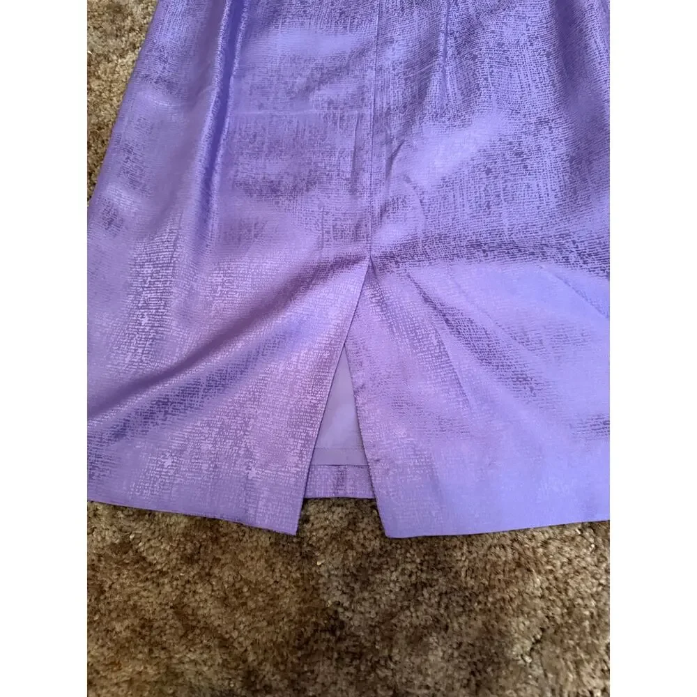 Vintage 90s Purple Silk Jacquard Midi Skirt Textured Pencil/Straight Skirt